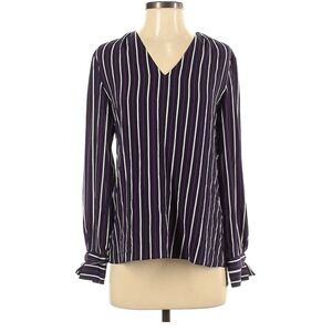 BANANA REPUBLIC LONG SLEEVE BLUE AND PURPLE STRIPED BLOUSE, SIZE XSMALL